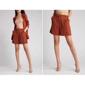 Open Edit Womens High Waist Pleat Front Shorts Medium Brown Spice Wide Leg